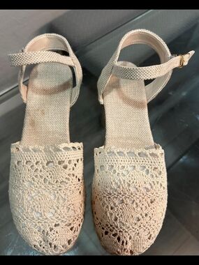 Women's Crochet Espadrille Ankle-Strap Sandals - Cream